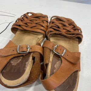 Mia women's brown leather wooden slingback clogs sandal size 37